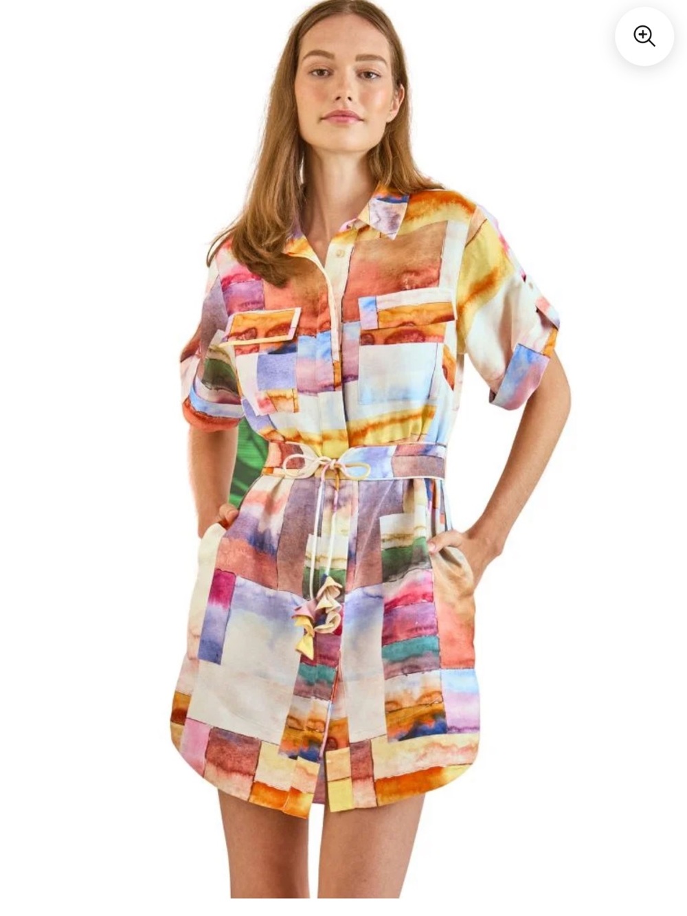 HUNTER BELL Nicole Watercolor Mosaic Shirt Dress NWT - Picture 2 of 5